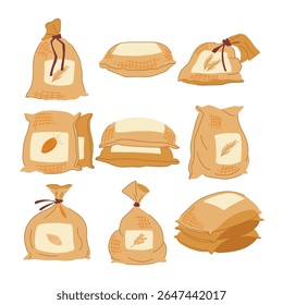 cereal bag set cartoon. breakfast grains, storage freshness, nutrition brand cereal bag sign. isolated symbol vector illustration