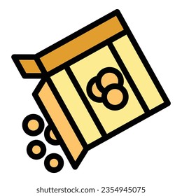 Cereal balls icon outline vector. Breakfast bowl. Corn box color flat