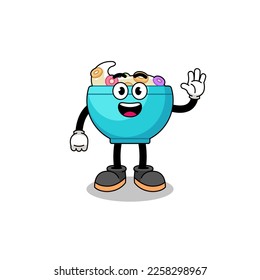 cereal bowl cartoon doing wave hand gesture , character design