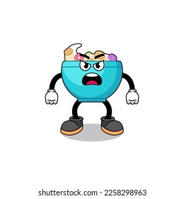 cereal bowl cartoon illustration with angry expression , character design