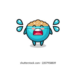 cereal bowl cartoon illustration with crying gesture , cute design