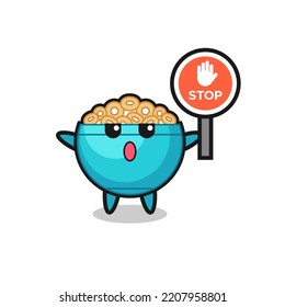 cereal bowl character illustration holding a stop sign , cute design