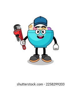 cereal bowl illustration cartoon as a plumber , character design