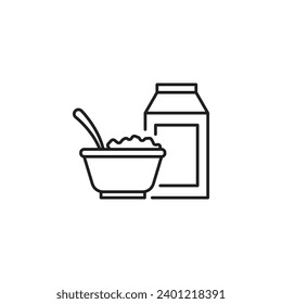 Cereal bowl with milk outline icon. isolated on white background. vector illustration