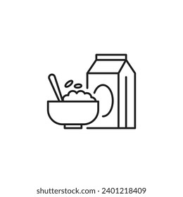 Cereal bowl with milk outline icon. isolated on white background. vector illustration