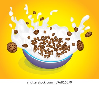 Cereal Bowl With Splash Explosion Milk Breakfast Liquid Yogurt Meal