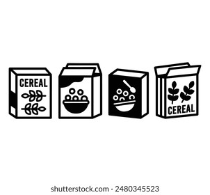 cereal box food snack meal icons vector design black white color package illustration collection set