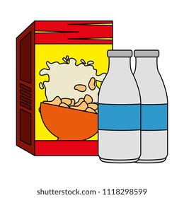 cereal box with milk bottles