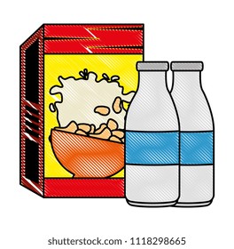 cereal box with milk bottles