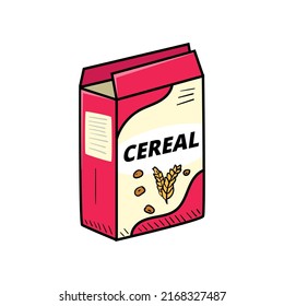 Cereal box vector illustration in colorful hand-drawn style isolated on white background