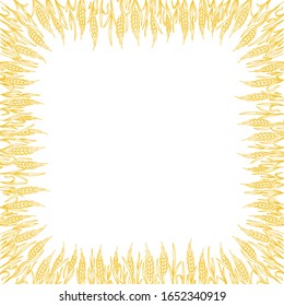 Cereal bread. Background square frame. Ears of wheat. Agriculture straw. Orange rye grass. Contour line vector. Place for text. Copy space.