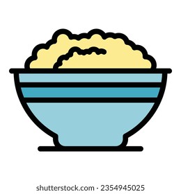 Cereal breakfast icon outline vector. Milk bowl. Spoon eating color flat