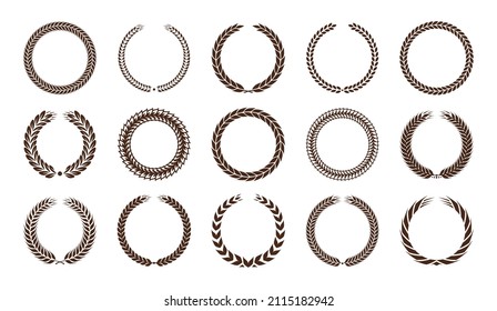 Cereal crops wreaths collection. Wheat, oat, rye and barley icons