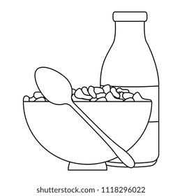 cereal dish with spoon and bottle milk