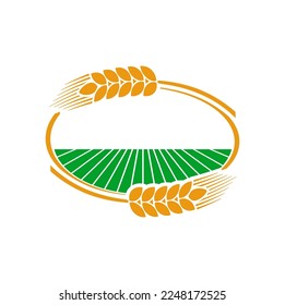 Cereal ear and spike icon of wheat, rye, barley, rice and millet of agriculture crop plants. Vector farm field in frame of wheat ears, rye spikes or barley spikelets wreath with ripe grains and seed