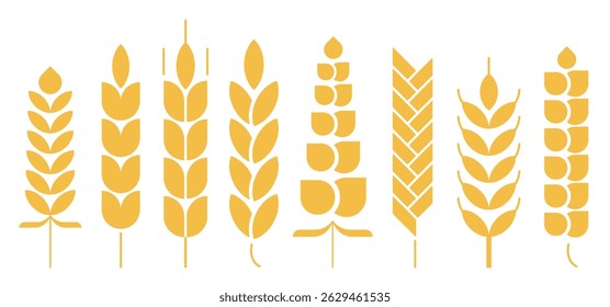 Cereal ear or spike outline icons. Wheat, rye, barley and millet vector natural grains. Yellow plant stalk for bread baking, isolated bakery, harvest and agriculture industry symbols. farm grains