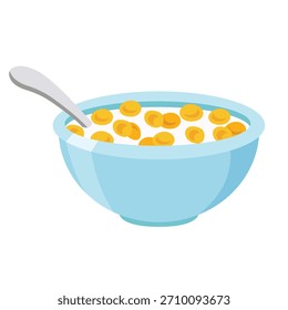 Floco de cereais com desenho plano de leite isolado no fundo branco