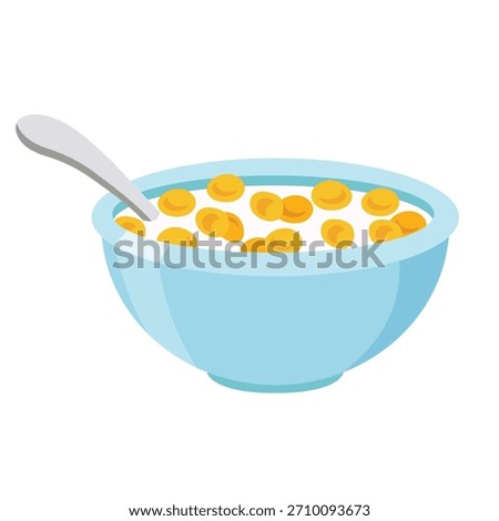 Cereal flake with milk flat design isolated on white background