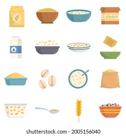 Cereal flakes icons set. Flat set of cereal flakes vector icons isolated on white background