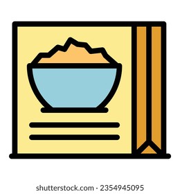 Cereal full pack icon outline vector. Breakfast milk. Flakes spoon color flat