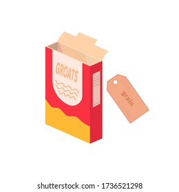 Cereal, grain box. Whole grain vegan food. Vector cartoon flat illustration isolated on white background.