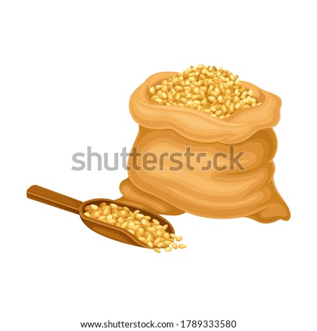 Cereal Grain in Sack as Crop Harvesting for Beer Production Process Vector Illustration