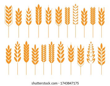 Juego de formas de icono de pinzas de grano de cereales. Símbolo del logotipo de la alimentación agrícola. Imagen de la ilustración del vector. Aislado sobre fondo blanco. Oat, whey, cebada, centeno.