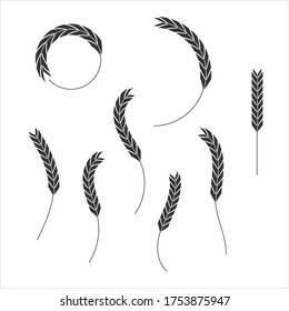 Cereal grain spikes icon shape set. Agriculture food logo symbol. Vector illustration image. Isolated on white background. Oat, whey, barley, rye.