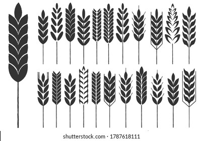 Juego de formas de icono de pinzas de grano de cereales. Símbolo del logotipo de la alimentación agrícola. Imagen de la ilustración del vector. Aislado sobre fondo blanco. Oat, whey, cebada, centeno.