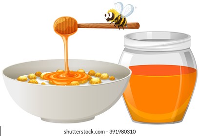 Cereal and honey in bowl illustration