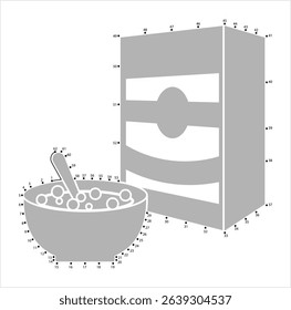 Cereal Icon Dot To Dot, Cereal Grain In Box, Bowl, Breakfast Icon Vector Art Illustration, Connect The Dots Puzzle Game