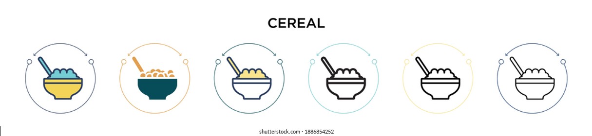 Cereal icon in filled, thin line, outline and stroke style. Vector illustration of two colored and black cereal vector icons designs can be used for mobile, ui, web