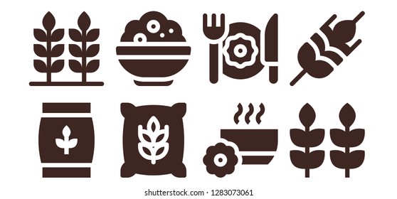  cereal icon set. 8 filled cereal icons. Simple modern icons about  - Wheat, Rice, Bowl, Breakfast