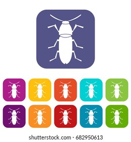 Cereal leaf beetle icons set vector illustration in flat style in colors red, blue, green, and other