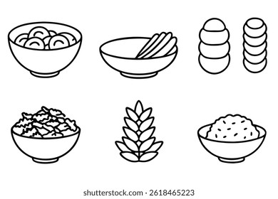 cereal line art design of fresh breakfast options.eps