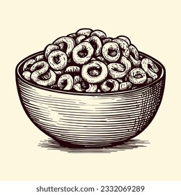 cereal loops in a bowl breakfast vintage sketch