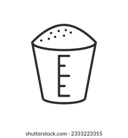 Cereal en una taza de medida, icono lineal. Línea con trazo editable