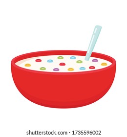 Cereal y leche en el bol. Vector de copa de cereales.