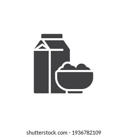 Icono vector de desayuno de leche de cereales. signo plano relleno para concepto móvil y diseño web. Paquete de leche e ícono de glifo de glifo de avena. Símbolo, ilustración del logotipo. Gráficos vectoriales