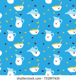 Cereal And Milk Seamless Pattern