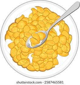 cereal with milk top view,  easy breakfast, Cereal with milk and spoon.