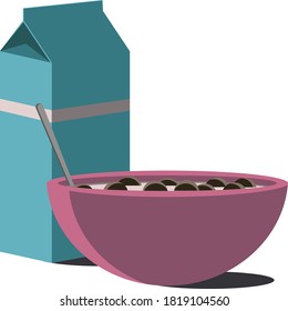 Ilustración del vector de cereales y leche con tema plano