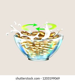 cereal oatmeal splashes of milk vector 3d realistic illustration
