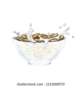 cereal oatmeal splashes of milk vector 3d realistic illustration