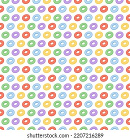 Cereal pattern background. Pattern with colorful fruit cereal rings dipped in milk with splashes. Vector food background.