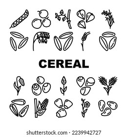 cereal plant healthy food icons set vector. breakfast bowl, milk corn, wheat grain, snack morning, organic meal, sweet cereal plant healthy food black contour illustrations