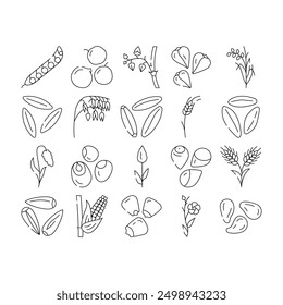 cereal plant healthy food icons set vector. breakfast bowl, milk corn, wheat grain, snack morning, organic meal, sweet cereal plant healthy food black contour illustrations