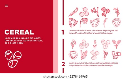 cereal plant healthy food landing web page header vector. breakfast bowl, milk corn, wheat grain, snack morning, organic meal, sweet cereal plant healthy food color illustrations