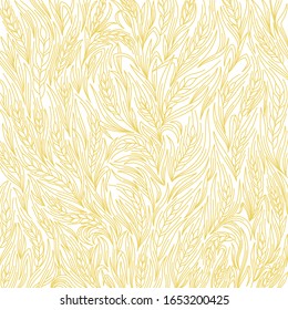 Cereal plant pattern beige color wrapper background. Ears of wheat. Agriculture grain straw. Contour line vector.