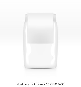 Cereal Plastic Bag With White Clear Label Isolated. EPS10 Vector